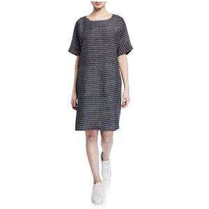 Eileen Fisher NWT Organic Linen Scoop Neck Pinstripe Tunic Dress Graphite Gray